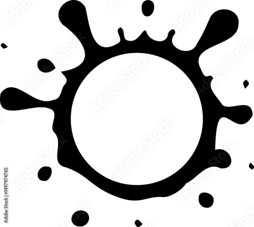 Ink spot with layered textures encircling a hollow circular center.