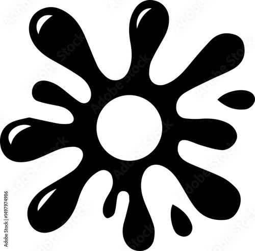 Tiny blot of ink with subtle splash marks and a hollow center.