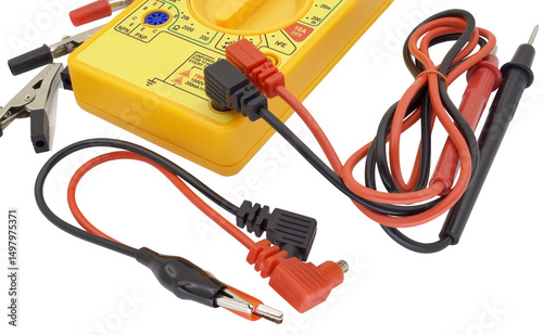 Digital multimeter and clamps on white