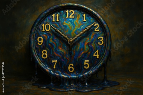 Melting clock artwork representing the fluidity of time and perception in abstract style