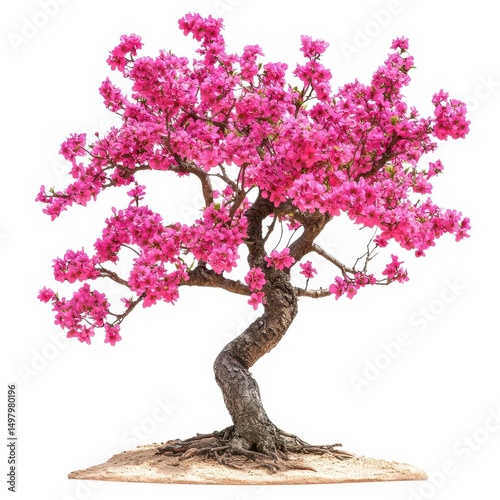 Pink blossom bonsai tree isolated on white background