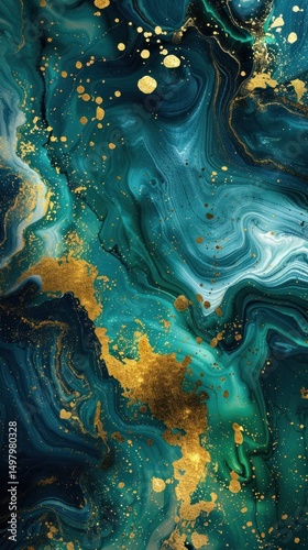 Abstract teal and gold marble texture background