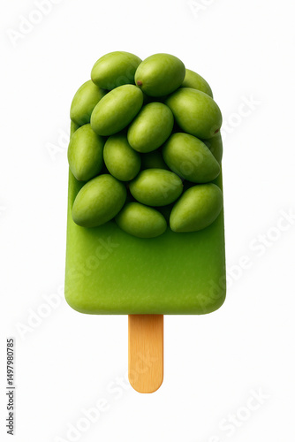 Green mango ice lolly isolated white background.