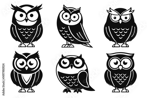 Owl Silhouette Icon Set