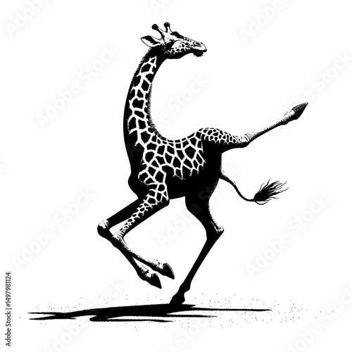 Captivating Black and White Outline Line Art Drawing of a Playful Giraffe Dancing Gracefully