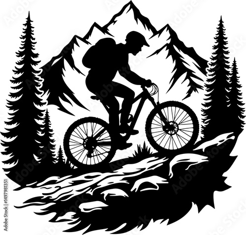 Mountain Biker Silhouette vector
