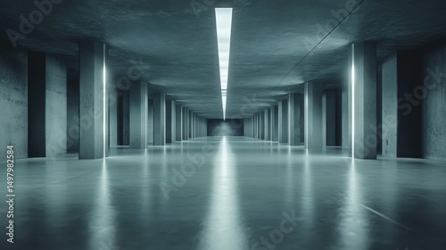 Empty Underground Parking Garage with Bright Lighting and Concrete Structure