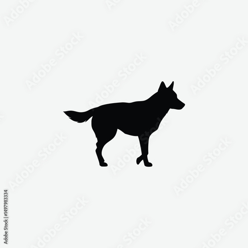 Minimalistic Black Dog Silhouette Walking on White Background – Clean Line Art for Modern Design