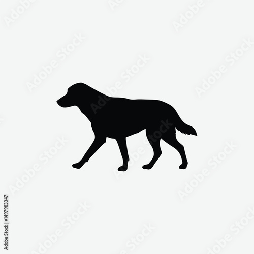 Minimalistic Black Dog Silhouette Walking on White Background – Clean Line Art for Modern Design