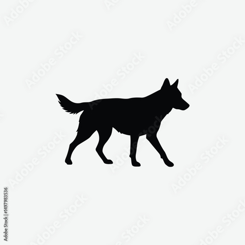 Minimalistic Black Dog Silhouette Walking on White Background – Clean Line Art for Modern Design