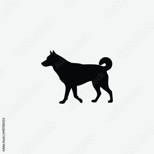 Minimalistic Black Dog Silhouette Walking on White Background – Clean Line Art for Modern Design