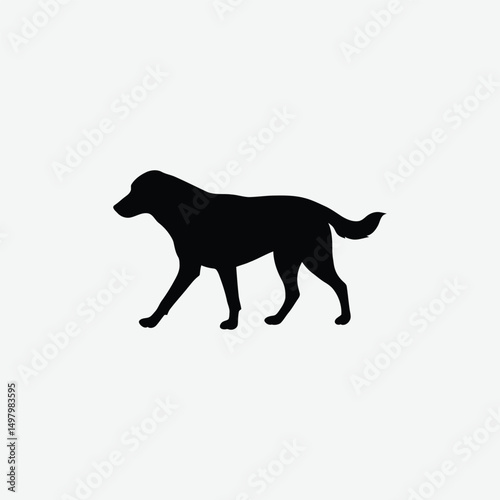 Minimalistic Black Dog Silhouette Walking on White Background – Clean Line Art for Modern Design