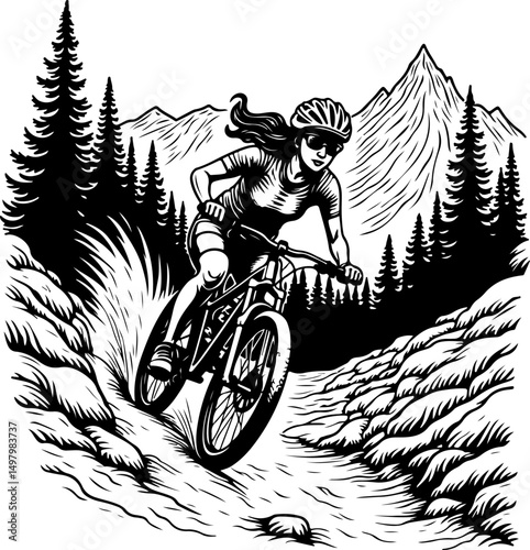 Mountain Biker Silhouette vector