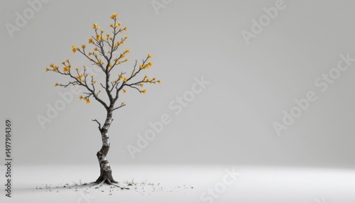 a solitary birches, its slender trunk reaching towards the heavens like a supplicating finger, stood sentinel against the pristine expanse of a white backdrop
