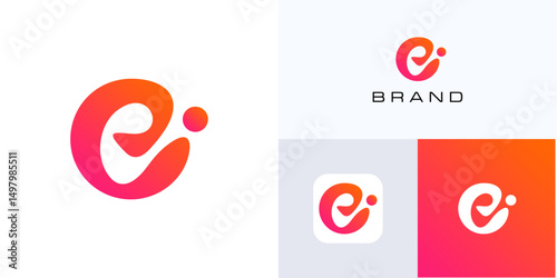Creative Letter E abstract flowing shape logo icon design, Modern symbol circle initial alphabet sign with vibrant gradient green color for brand identity and business company