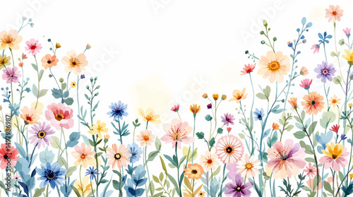 Spring flowers watercolor background, Colorful flowers watercolor background, Abstract background with flowers watercolor