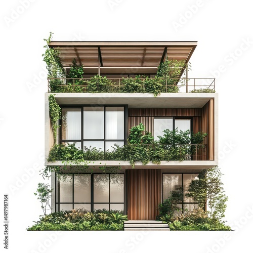 Modern two story eco friendly house design isolated on white background