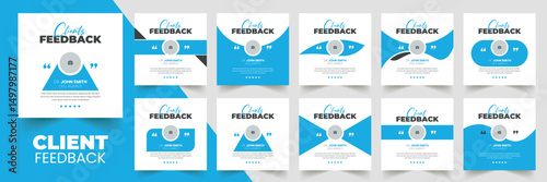 Customer feedback testimonial social media post web banner template Bundle. Customer feedback review or testimonial social media post design