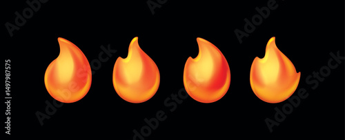 
Cartoon fire icons. Orange symbols, flame emblems. Isolated bell fire, hot burn fire. Recent flammable, dangerous or ignition elements