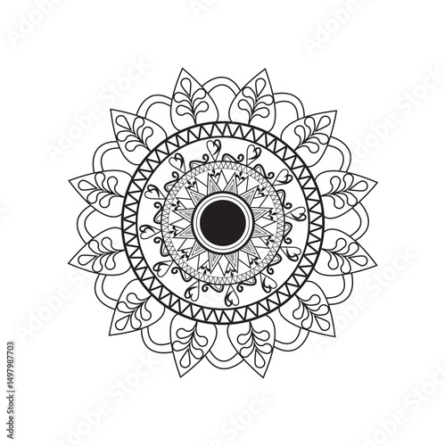 Black complex doodle mandala on a transparent background, for printable coloring