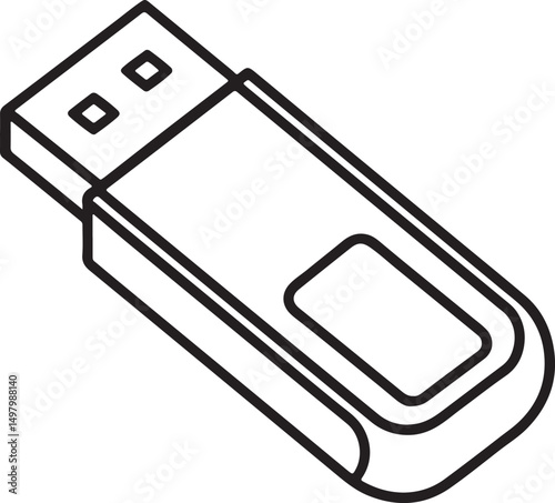 usb flash drive line art, black outline, vector and illustration, coloring book page line art drawing