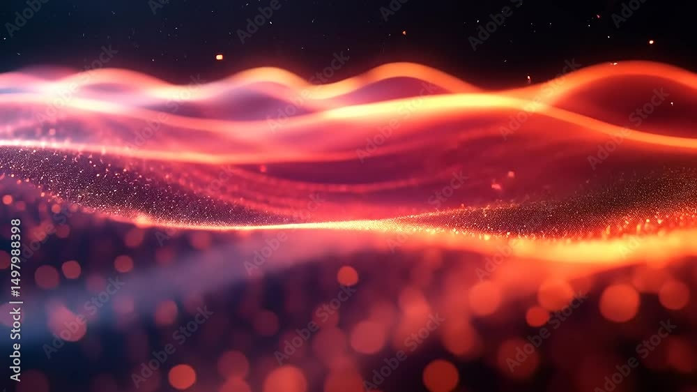 Abstract dynamic wavy red particle background flowing with elegance and grace