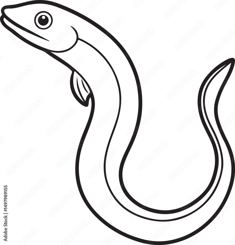 Naklejka premium eel fish line art, black outline, vector and illustration, coloring book page line art drawing