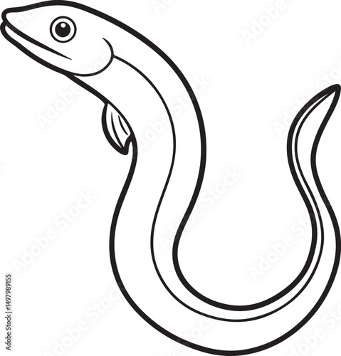 eel fish line art, black outline, vector and illustration, coloring book page line art drawing