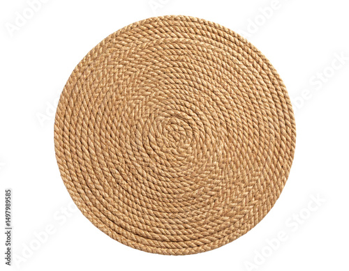 Round Jute Rope Mat – Natural Fiber Rug, Top View Isolated on White
