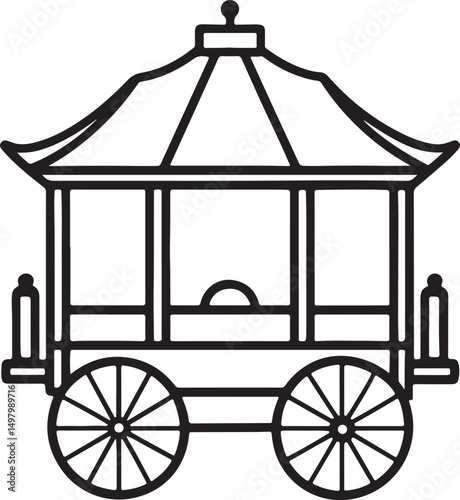 palanquin line art, black outline, vector and illustration, coloring book page line art drawing