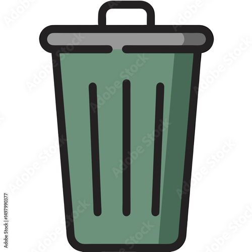Green Trash Can Icon Recycle Bin Waste