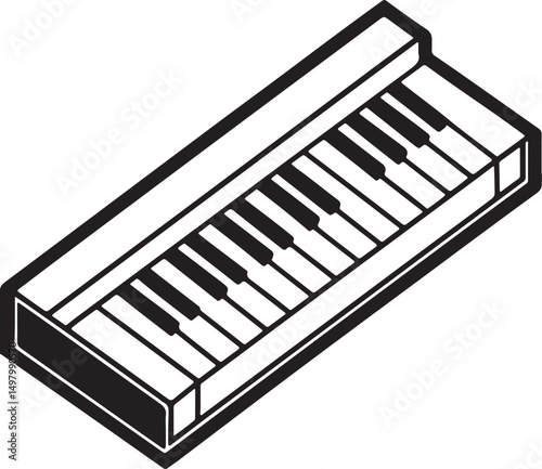 keyboard instruments line art, black outline, vector and illustration, coloring book page line art drawing