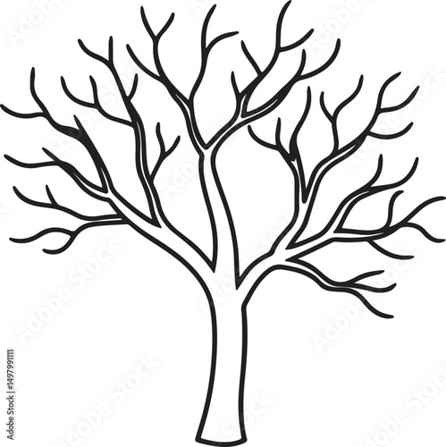 tree branches line art, black outline, vector and illustration, coloring book page line art drawing