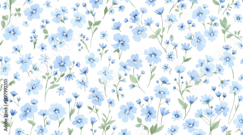 Blue flowers Watercolor background, Seamless pattern with blue watercolor flowers