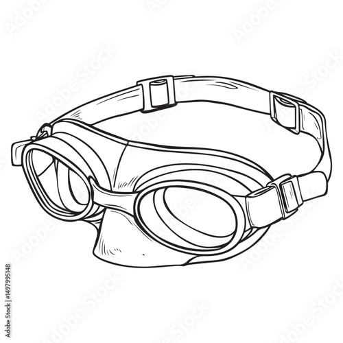 Technical drawing of swim goggles, diving mask Silhouette, Vintage Swim Goggles Sketch Vector Illustration