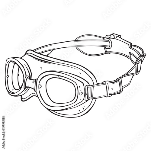 Technical drawing of swim goggles, diving mask Silhouette, Vintage Swim Goggles Sketch Vector Illustration