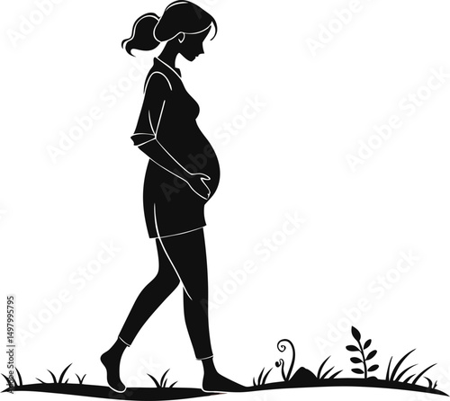 Silhouette of a pregnant women vector illustration art.