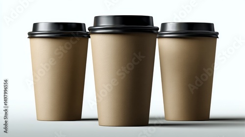 Wallpaper Mural Paper coffee cups with lids for cappuccino, mocha, latte, cocoa, espresso on white. 3D takeaway drink package concept Torontodigital.ca