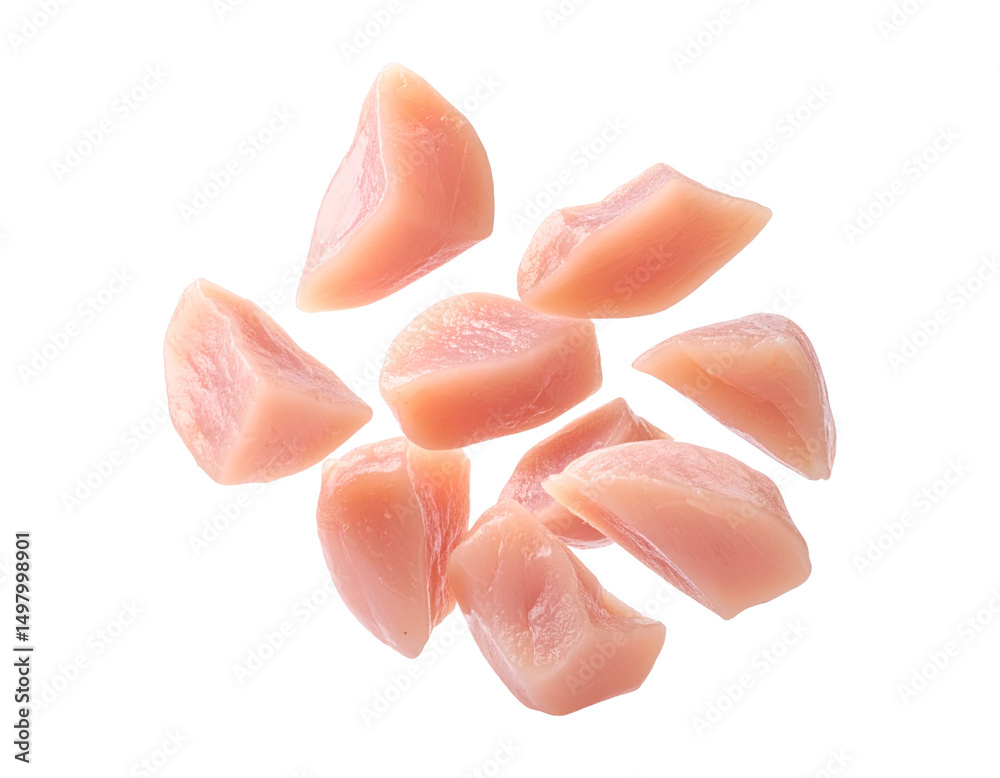Sliced chicken breast meat, floating in the air, PNG Sliced chicken breast meat, floating in the air, PNG