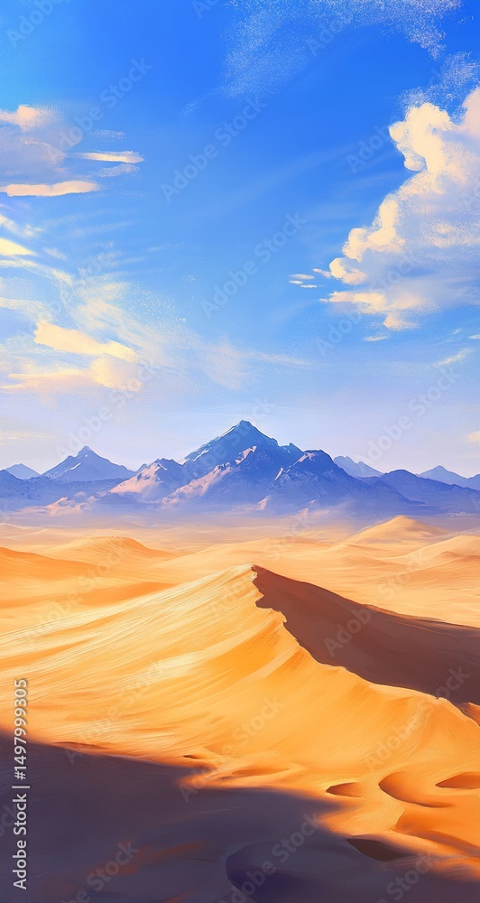 Fototapeta premium Desert landscape with mountains, and blue sky.