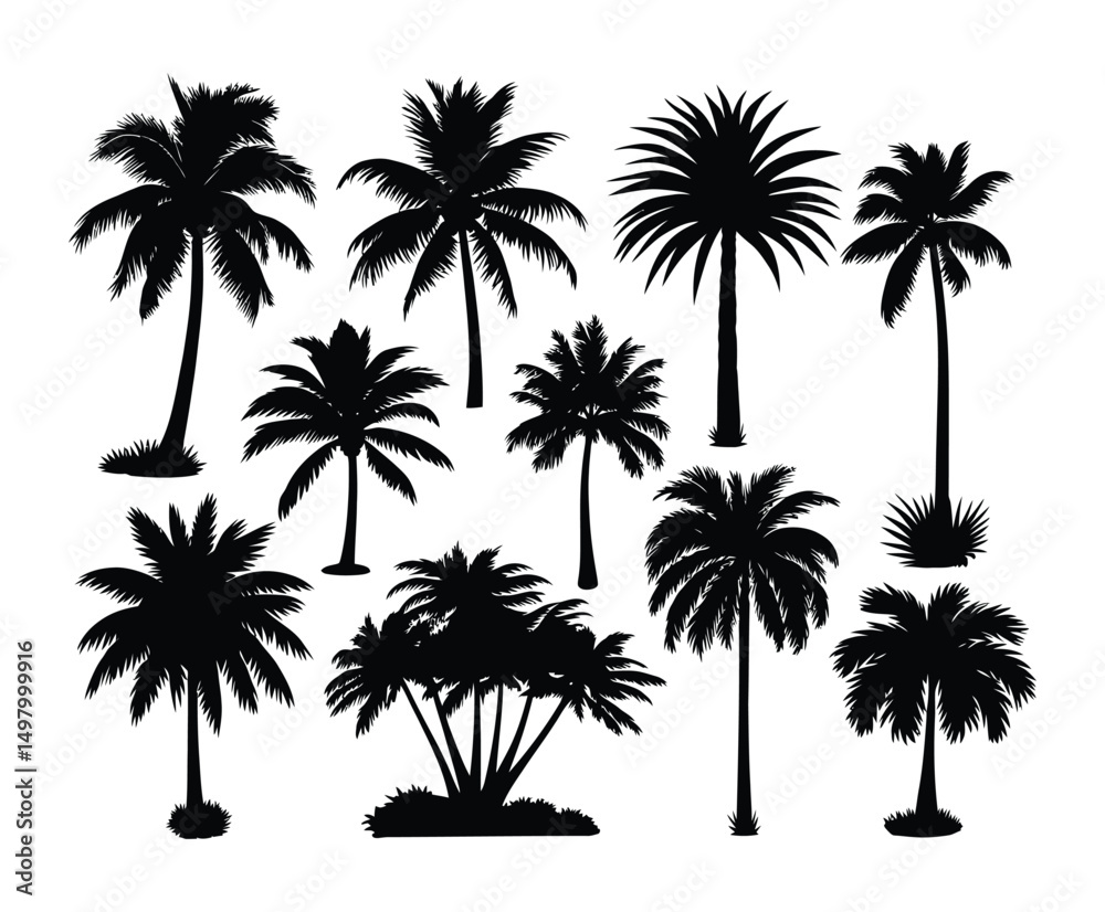 Fototapeta premium Summer Theme Palm Tree Silhouette EPS Vector Illustration