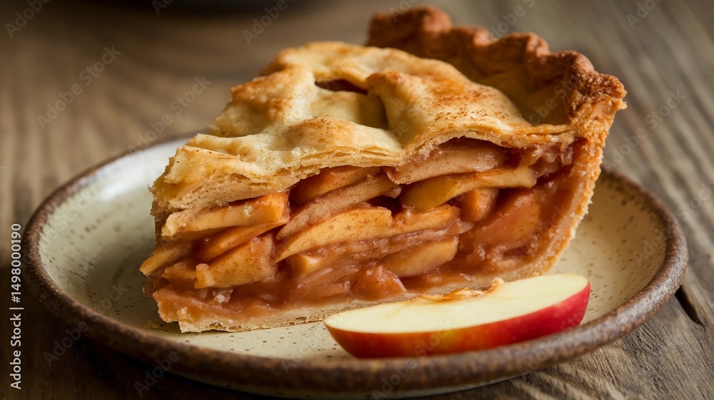 apple pie close-up slice spiced apple filling flaky crust rustic ceramic plate dessert
apple pie close-up slice spiced apple filling flaky crust rustic ceramic plate dessert
