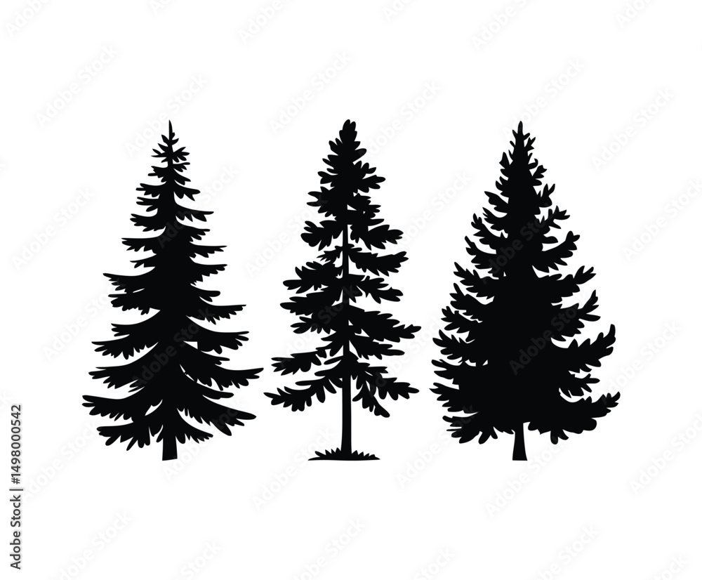 Forest Pine Tree Silhouette Vector Template