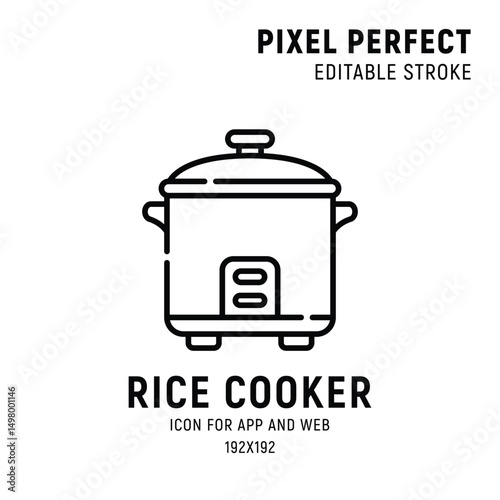 Rice cooker thin line icon, editable stroke, pixel perfect, compatible for mobile and web, outline icon, isolated on a white background