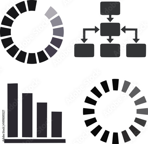 Progress indicators charts flowchart data visualization icons