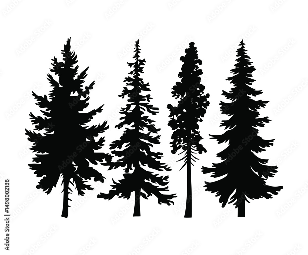 Obraz premium Simple Pine Tree Silhouette Collection Vector Template