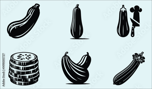 Fresh Zucchinis Vibrant Green Vegetables Detailed Vector Illustration