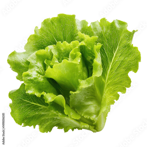 A vibrant, fresh head of light green lettuce with ruffled, slightly curled leaves, captured against a black background.  The lettuce appears crisp and moist