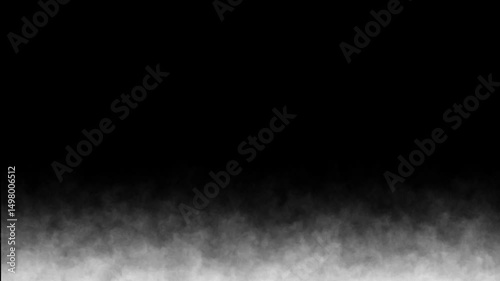 White smoke, fog or vapor flowing on black background. White color smoke flow over ground on empty dark background