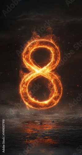 Fiery Number Eight with Night Sky.